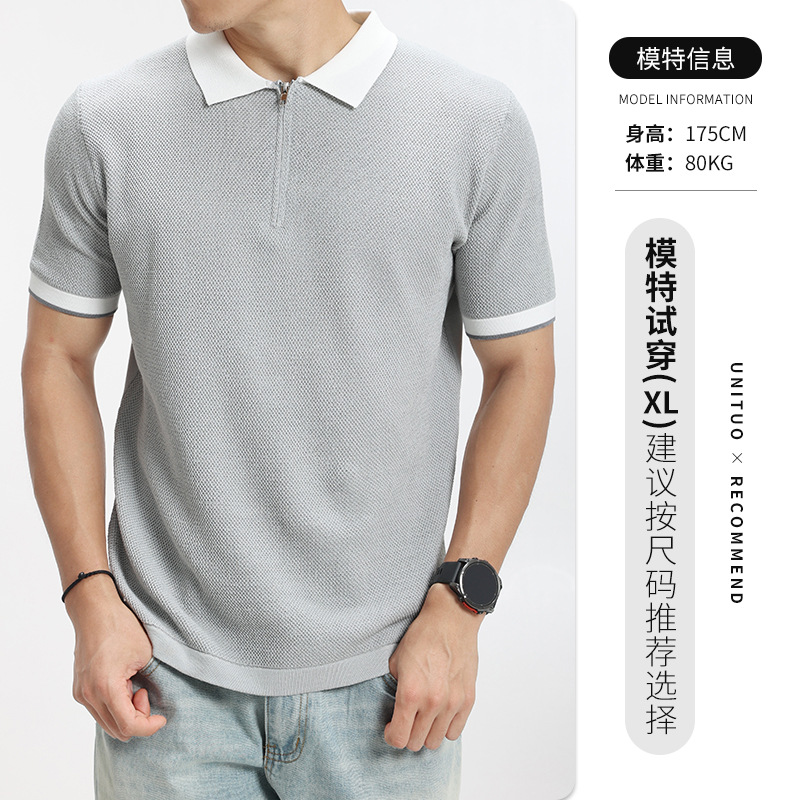 Hombres L viejo dinero helado camiseta de polo de punto hombre alto nivel de collar de color de choque de negocios casual camiseta de manga corta ropa de hombre