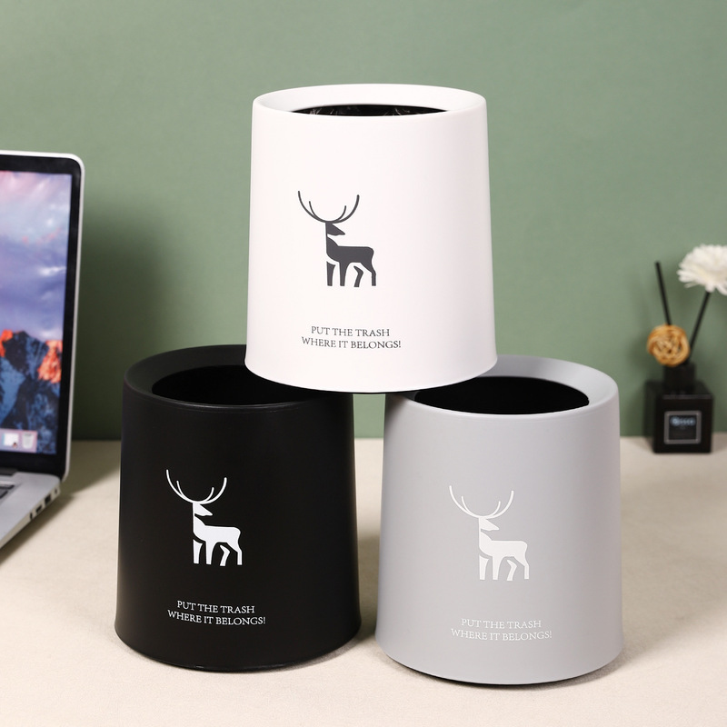Nordic Style Round Lidless Desktop Trash Can, Simple Double-Layer Coffee Table Trash Bin for Living Room and Bedroom, New Home Trash Basket