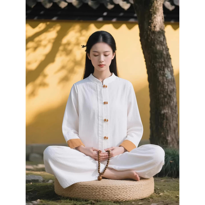 Meditation Clothing, New Chinese-Style Cotton and Linen Cardigan, Zen-Inspired Buddhist Women's Clothing, High-End Zen Clothing, Women's Set, Layperson's Clothing Meditation Clothing, New Chinese-Style Cotton and Linen Cardigan, Zen-Inspired Buddhist Women's Clothing, High-End Zen Clothing, Women's Set, Layperson's Clothing