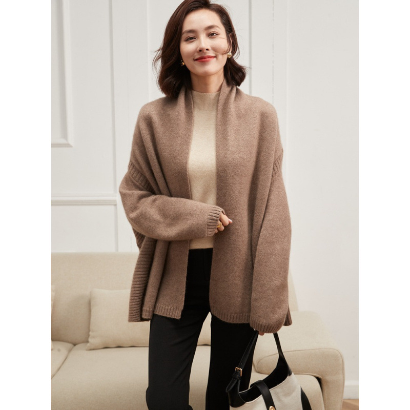 纯山羊绒加厚斗篷上衣女秋冬新款100%羊绒开衫外套保暖羊绒斗篷女