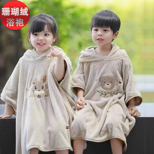 Children's Pajamas Autumn and Winter Girls Coral Fleece Filling Thickening Middle and Big Children Princess Girl Pajamas Hooded Bathrobe 