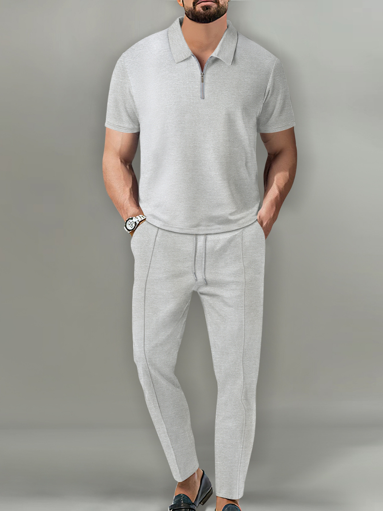 Men's Solid Color Suit With Faux Fur Collar And Long Pants_voghion.com