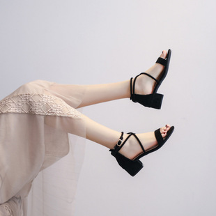 Sandals for Women 2025 New Summer Mid-Heel Soft Sole with Skirt Fashionable Fairy Style Thick Heel Strap Sandals