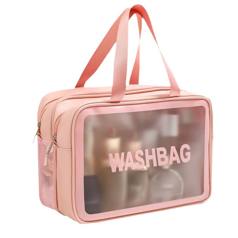 2024 bolsa de almacenamiento de gran capacidad bolsa de cosméticos de PVC esmerilado cepillo de maquillaje portátil doble separación seca y húmeda ins lavado