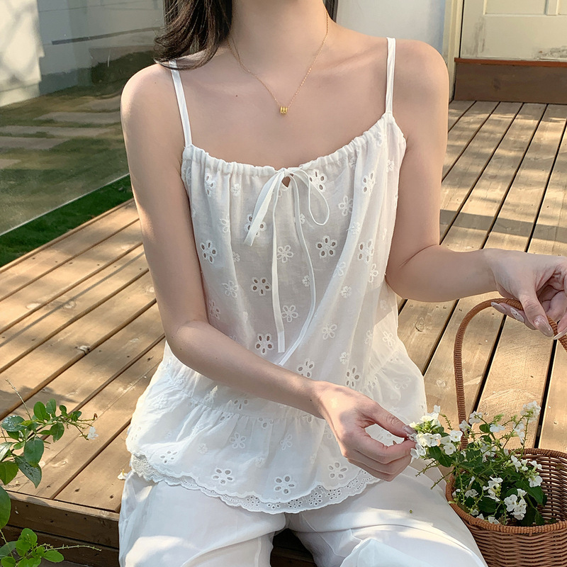 Korean Women's Summer New Style Camisole and Long Pants Thin Breathable French-Style Home Wear All-Cotton Set Wholesale Korean Women's Summer New Style Camisole and Long Pants Thin Breathable French-Style Home Wear All-Cotton Set Wholesale