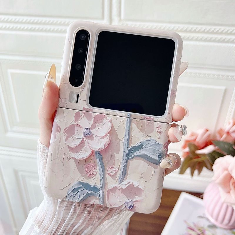 Ins Embossed Watercolor Flowers Suitable for Huawei Purax Wide Foldableing Screen Mobile Phone Case Zflip5/6/4 Anti-Fall Protective Cover