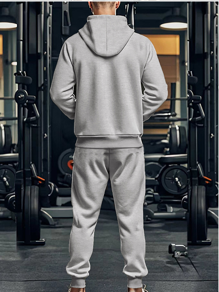 Men's Clothing Men's Heavy Fleece Two Piece Suit Long Sleeved Hooded Sports Leisure Warm Autumn Set Solid Color_viptrois.com
