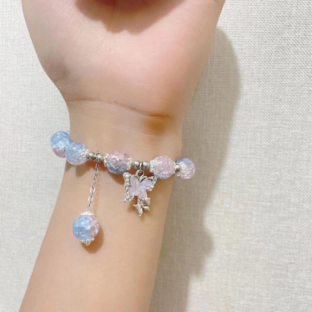 Super Immortal Butterfly Jade Fragmented Bracelet, Female Crowd Design, Instagram Fairy Sweet Colorful Bead Bracelet as a Gift for Girlfriend