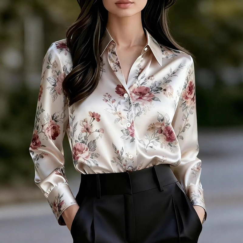 New Retro Printed Temperament Long-Sleeved Commuter Shirt