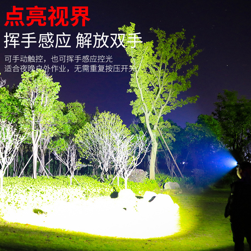 Linterna de inducción ligera fuerte transfronteriza Linterna de iluminación al aire libre montada en la cabeza de Emergencia integrada de carga USB