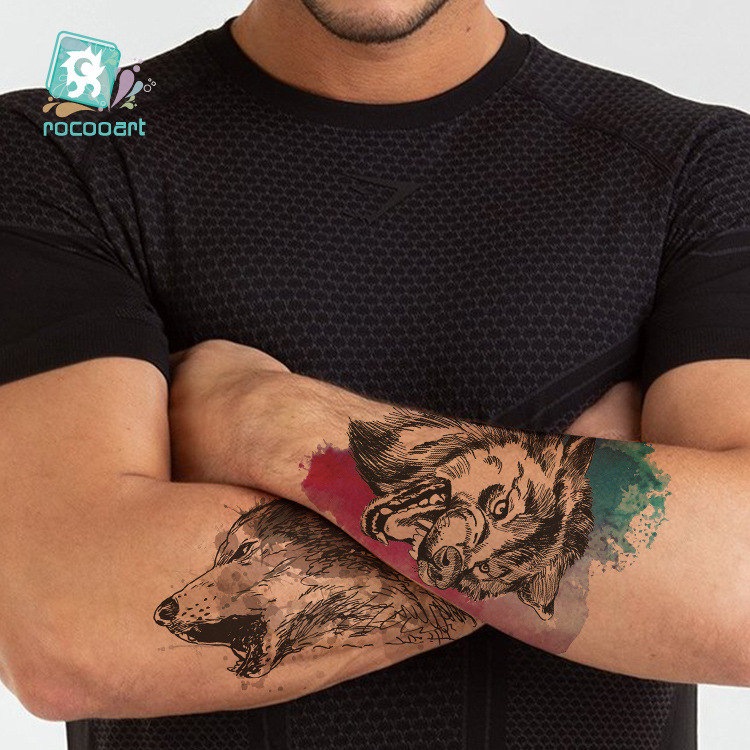 Nueva flor impermeable brazo tatuaje pegatinas personalidad original Lobo tatuaje pegatinas animal patrón tatuaje desechable al por mayor