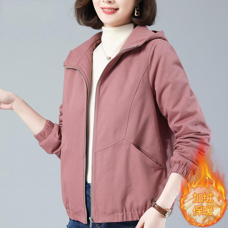 妈妈棉女士短外套休闲洋气中老年春秋装新款宽松连帽小个子夹克|undefined