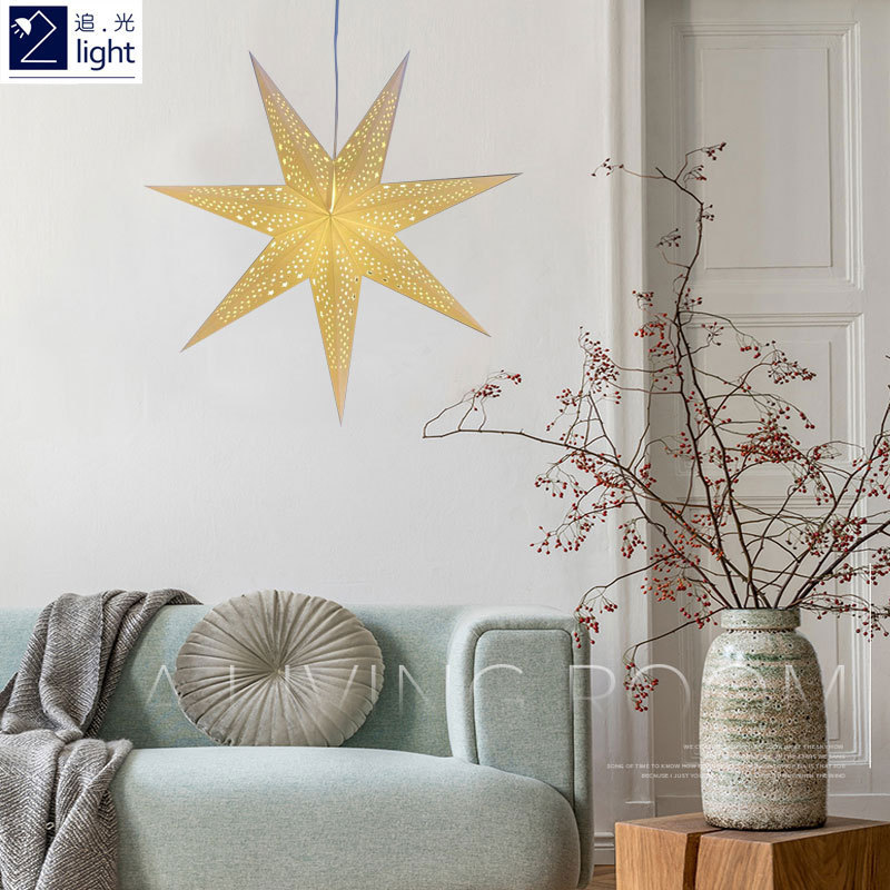 Nordic Christmas paper Star Hollow chandelier multi-color optional bedroom bedside children's room decoration night light lampshade