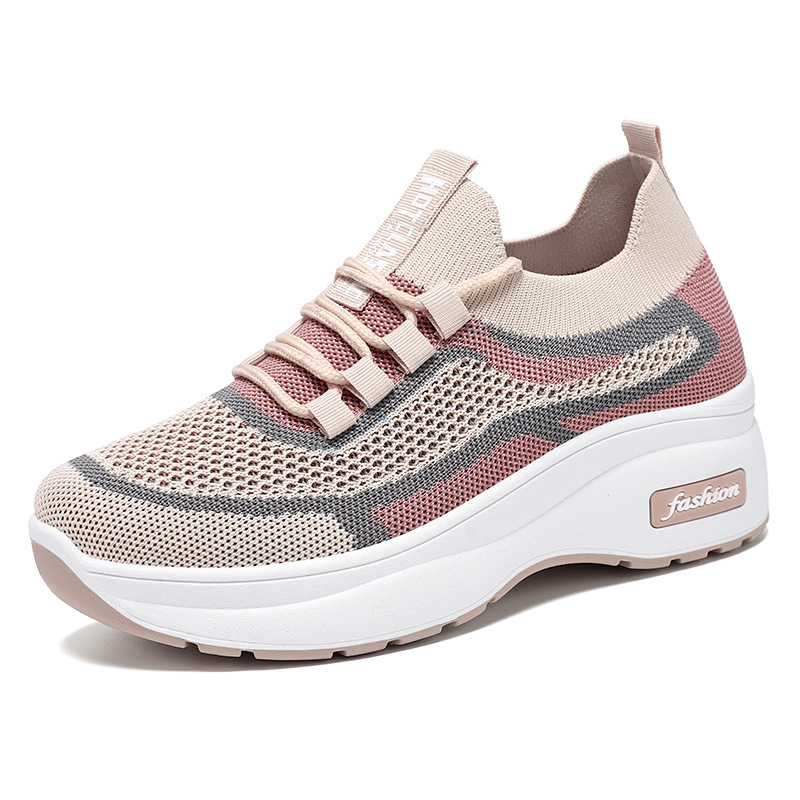 Zapatos al por mayor para mujer 2025 verano nuevo estilo crossover Flying Weaver zapatos de mujer suela gruesa realzados zapatos deportivos transpirables para mujer
