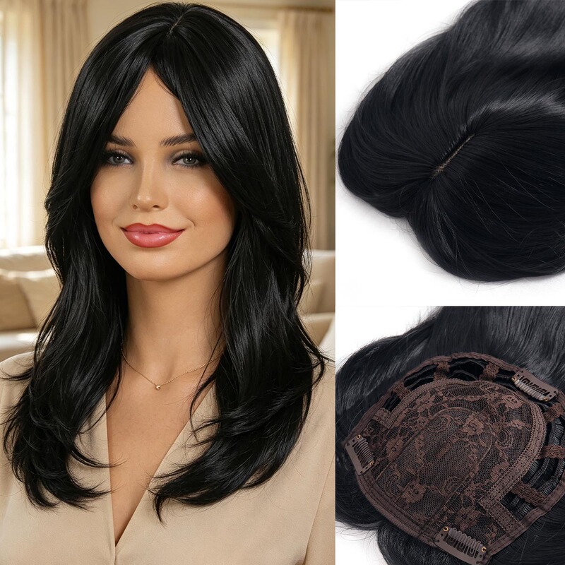 Women's hairpiece with simulated scalp, middle parting, covers white hair, adds volume, invisible wig, hair patch, factory wholesale Women's hairpiece with simulated scalp, middle parting, covers white hair, adds volume, invisible wig, hair patch, factory wholesale
