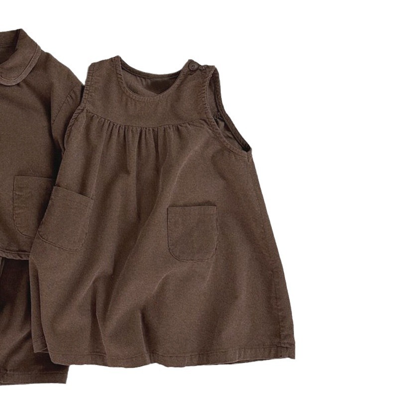 INS estilo coreano ropa de otoño e invierno para niñas nuevo vestido de moda estilo occidental PANA cuello redondo chaleco falda de muñeca