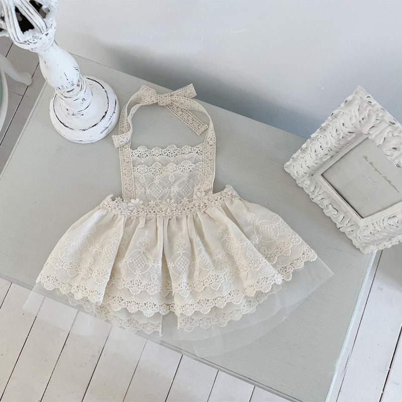 Estilo coreano ins ropa para niños primavera y otoño niñas de moda encaje exterior delantal vestido bebé princesa encaje falda