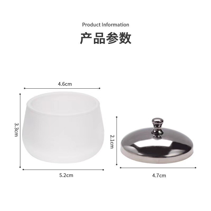 跨境新款磨砂洗甲玻璃消毒杯圆形美甲洗笔杯水晶杯不锈钢盖卸甲杯|undefined