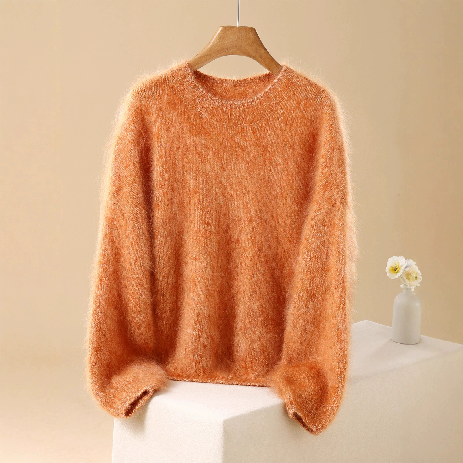 Свитер Cashmere elite бархатный вязаный, круглый ворот, one size, мягкая пушистая фактура