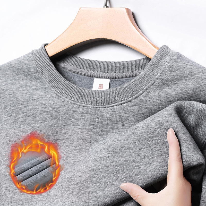 420g Heavy Cotton fleece-lined Sweater Men's Winter New Youth Crewneck Long Sleeve Comfortable Warm Men's Base Shirt 420g Heavy Cotton fleece-lined Sweater Men's Winter New Youth Crewneck Long Sleeve Comfortable Warm Men's Base Shirt