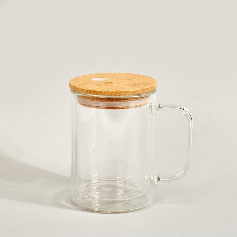 Taza de vidrio de transferencia de calor de 12oz de sublimación Taza de vidrio esmerilado Mason Taza de revestimiento Taza de vidrio con tapa de bambú