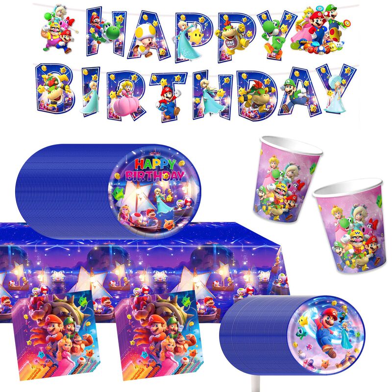 Cross-Border Galaxy Super Mario Themed Birthday Party Decoration Tableware Paper Plates Paper Towels Banner Candy Box Tablecloth Cross-Border Galaxy Super Mario Themed Birthday Party Decoration Tableware Paper Plates Paper Towels Banner Candy Box Tablecloth