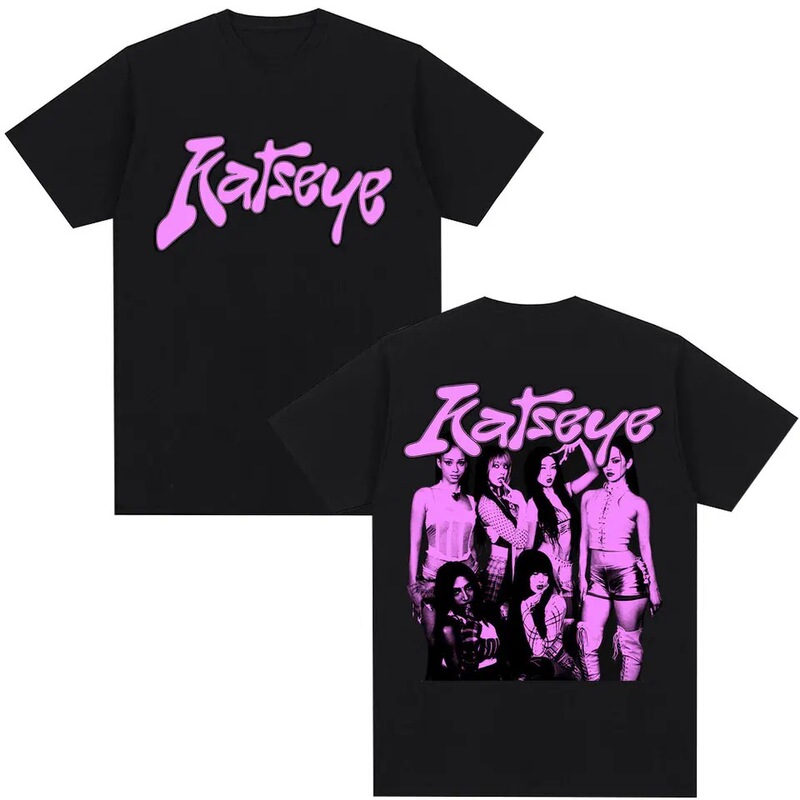 Kpop Katseye Member Classic Pattern T-Shirt Korean Fashion Pop Music Aesthetic T-Shirt Unisex Cotton Wide Fit