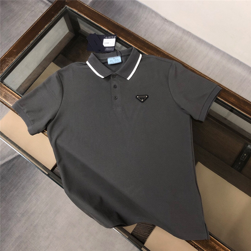 P's High Version Triangle Logo Business Casual Daily Summer Short-Sleeved T-Shirt for Men and Women Pujia Lapel Polo Shirt Top