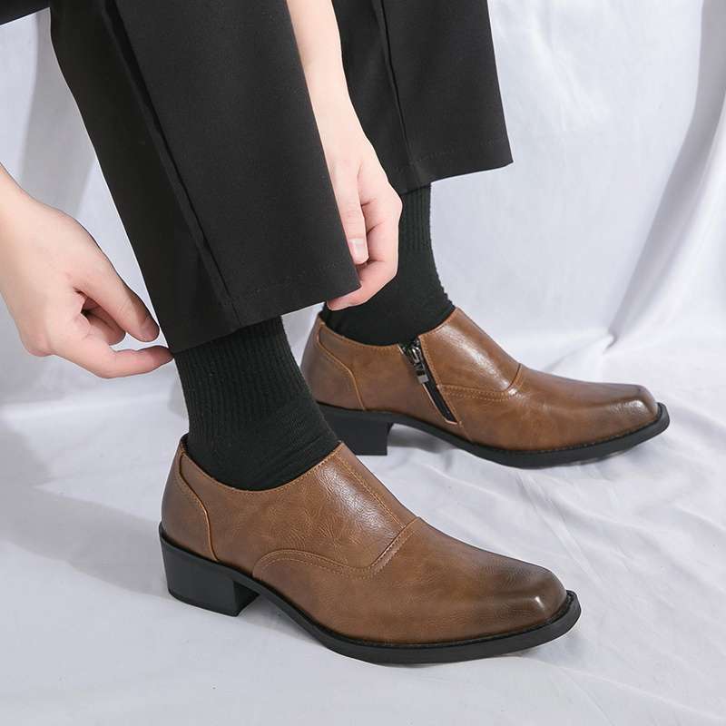 Retro casual breathable shoes with zipper square toe