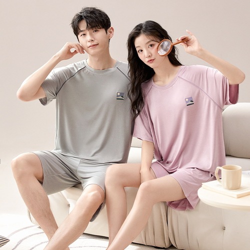 Modal Couple's Summer Thin Short-Sleeve Shorts Nightgown Set for Men and Women, Cool Sensation Home Wear Set, Wearable Outside