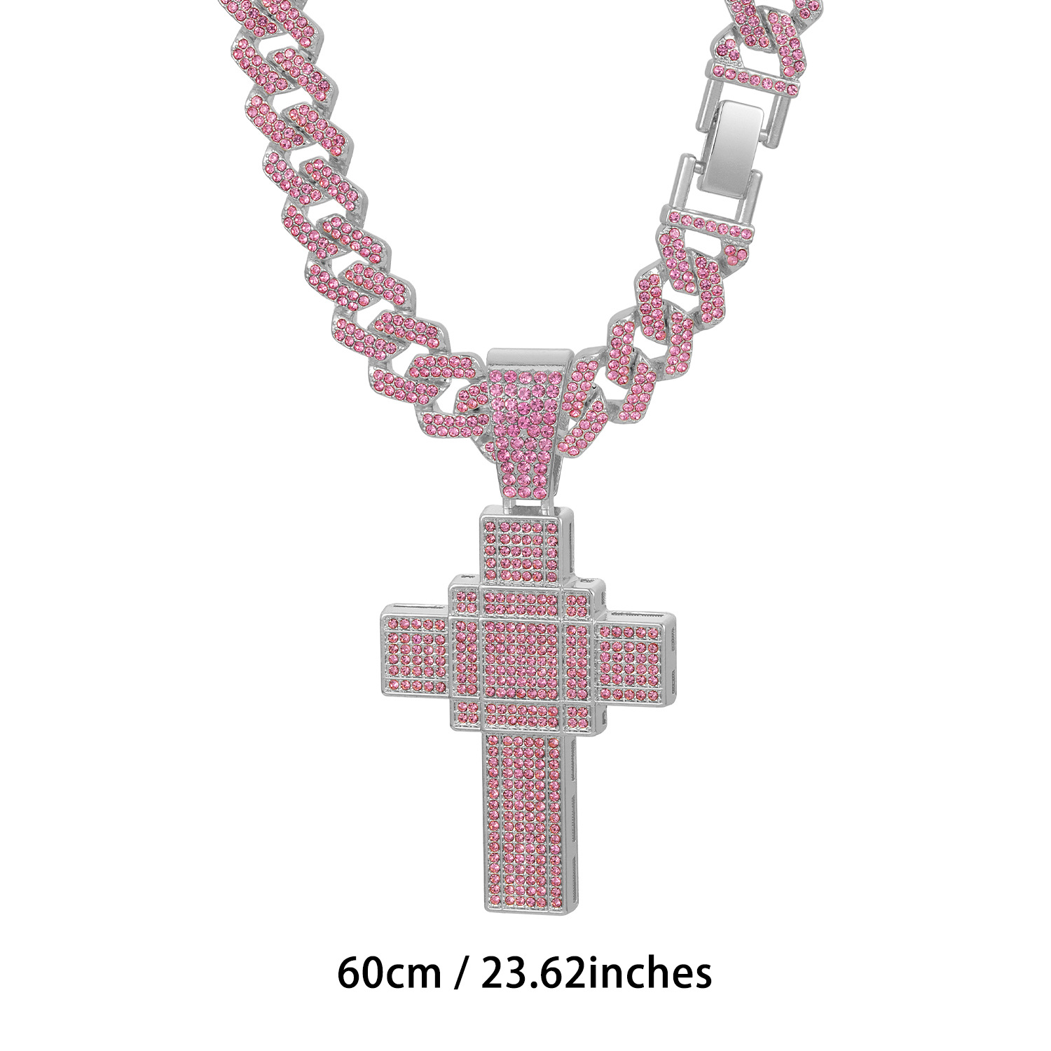 Collana con croce tridimensionale rosa oversize da donna_voghion.com