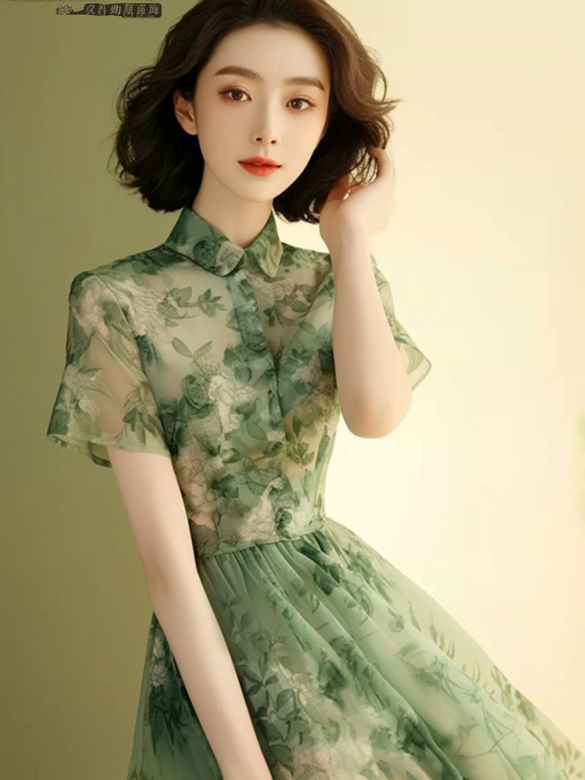 Đầm maxi nữ in hoa xanh dáng suông che bụng kiểu Pháp — váy xanh chi tiết 3
