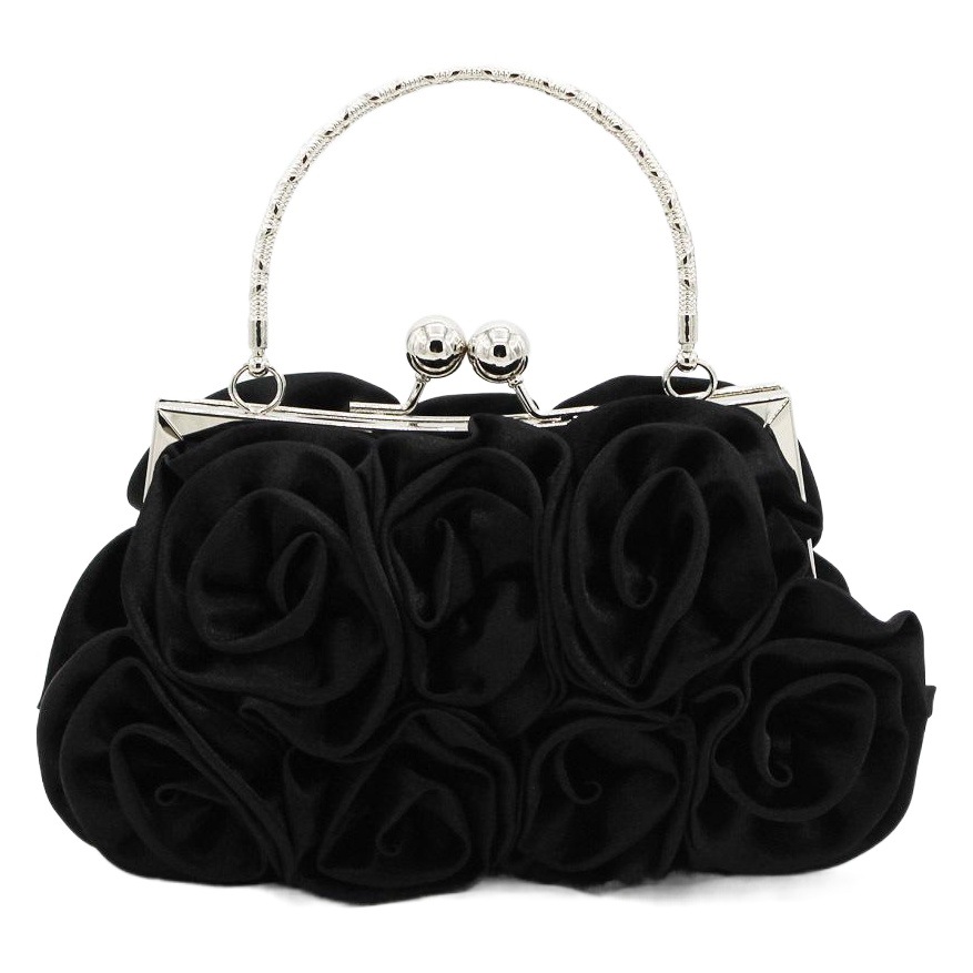 Foreign trade silk and satin flower cloth bag hand-sewn 14 roses evening bag satin dress bag bride women's bag