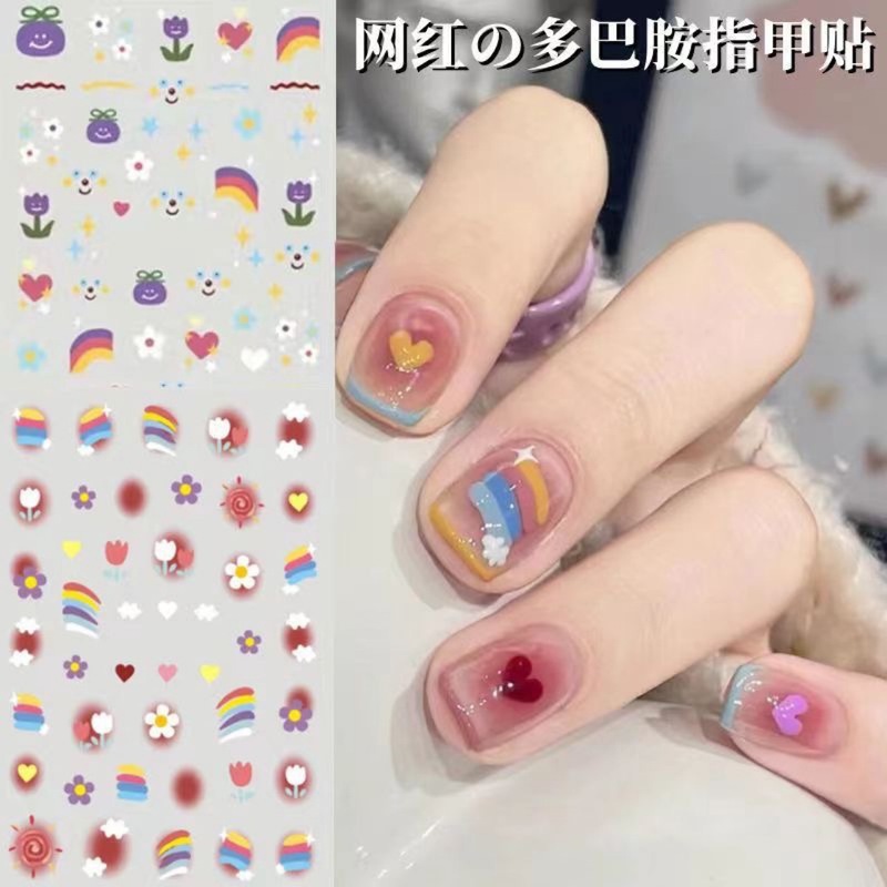 新しいネイルシール夏3d小清新アニメドーパミン愛花バックゴム爪貼り卸売りnail|undefined