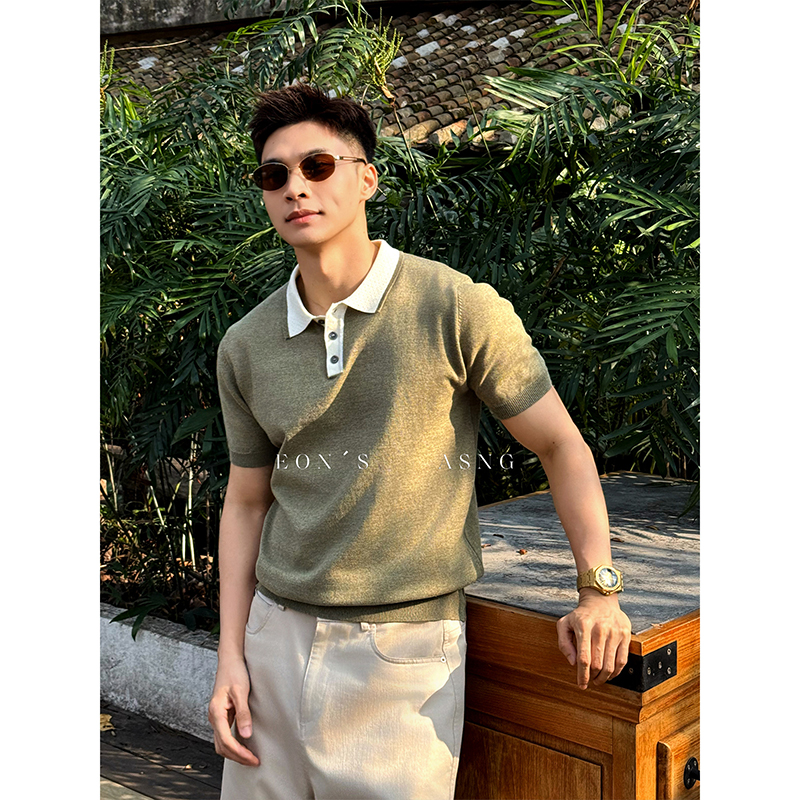 Polo camiseta de punto camiseta de manga corta camiseta de hombre solapa rayas huecas viejos vientos de alto nivel de verano fábrica transfronteriza al por mayor