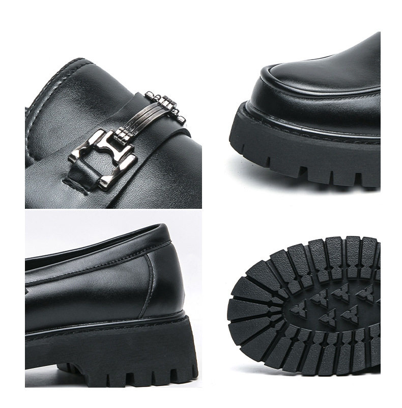 Giày lười nam da PU đế dày kiểu Anh, giày moccasin trơn đầu tròn — A0137 bề mặt đen bóng, A0137 màu đen, A0137 trắng đen chi tiết 9