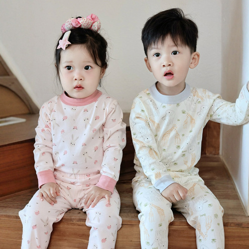 2025 Autumn Collection Baby Autumn Clothing Set Cotton Sleepwear for Infants Boys and Girls Pure Cotton Underwear Set Spring and Autumn