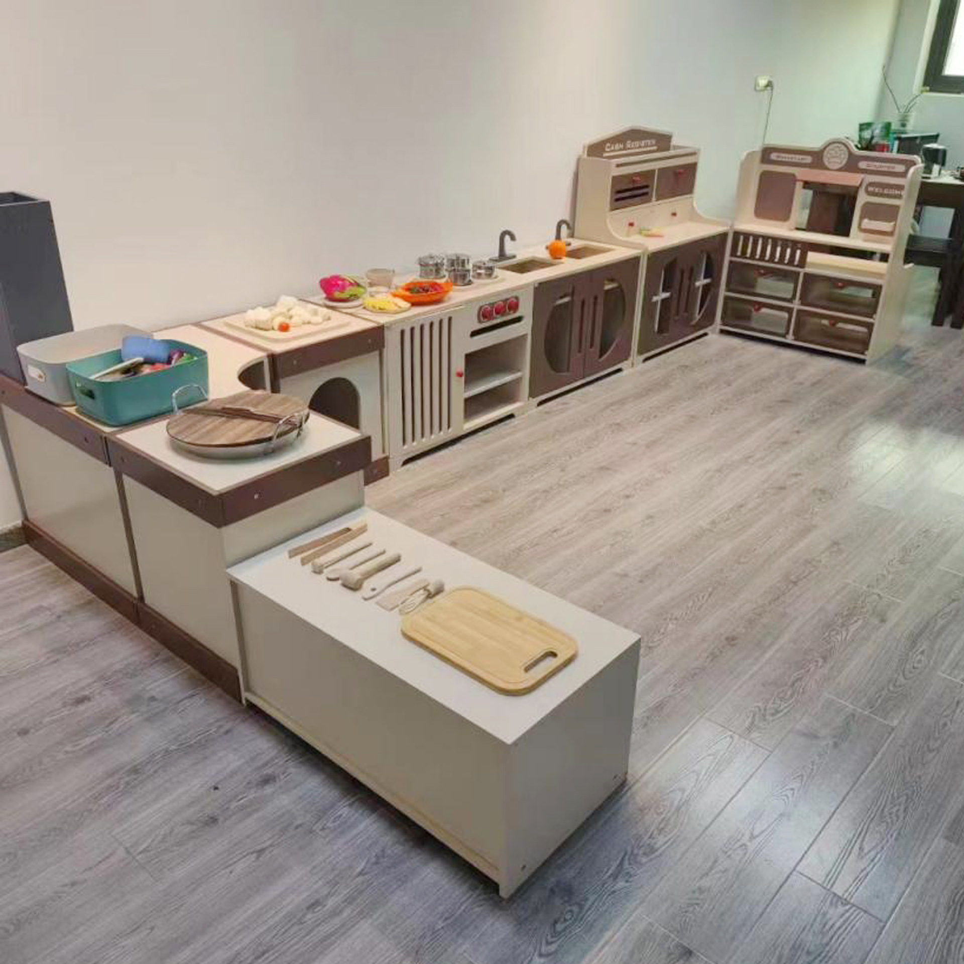 Early Education Kindergarten Parent-Child Role Play Chinese Restaurant Game House Simulation Pretend Play Storage Rack Parent-Child Interaction