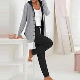 欧美跨境亚马逊 eBay 独立站 爆款秋冬休闲长袖长裤连帽套装女装