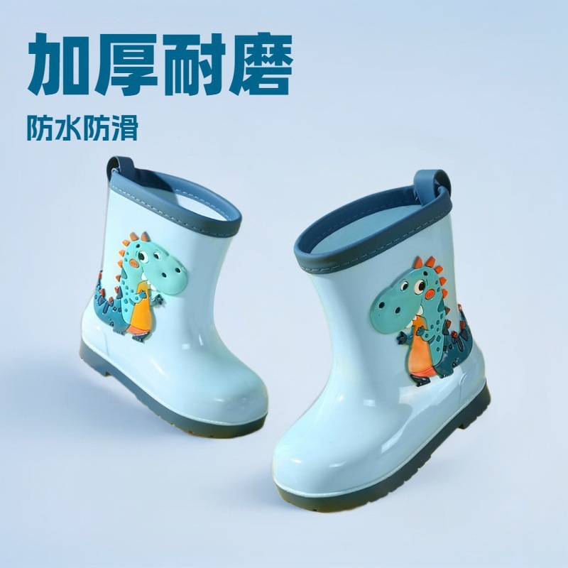 Manufacturer Wholesale Children's Rain Boots Cartoon Rain Boots Medium and Large Children's Rain Boots Girls Plus Velvet Boys Dinosaur Non-Slip Water Shoes