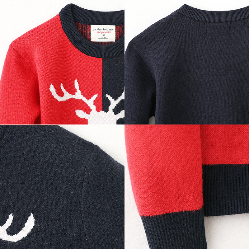 2021 suéter de otoño e invierno para niños dibujos animados cabeza de ciervo jacquard suéter de fondo para niños medio y grande camisa para niños engrosada transfronteriza
