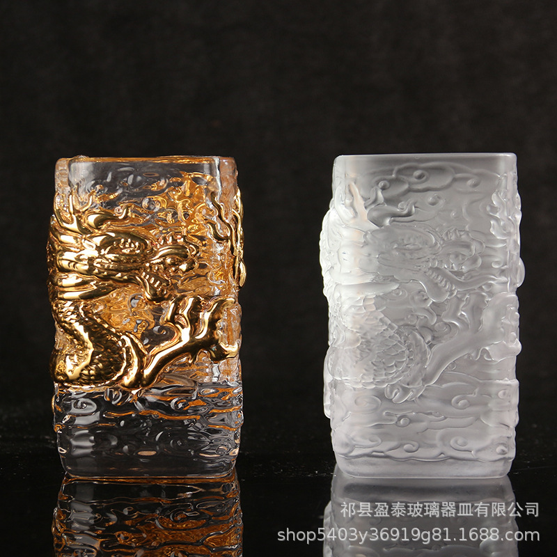 Relieve de mano pintado Jin Tenglong taza de té de cristal taza de té de vidrio resistente al calor taza maestro taza de té de kung fu