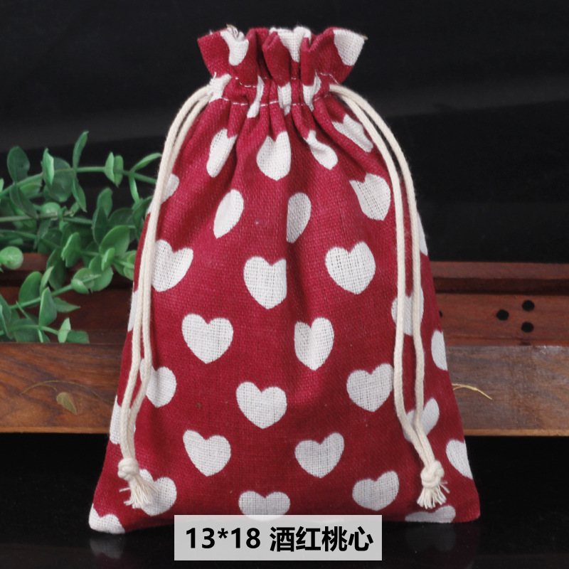 Ventas calientes de impresión de paquetes de cuerda de dibujo bolsas de impresión logotipo de lino bolsa de tela para el medio ambiente bolsa de almacenamiento de artículos 13 * 18
