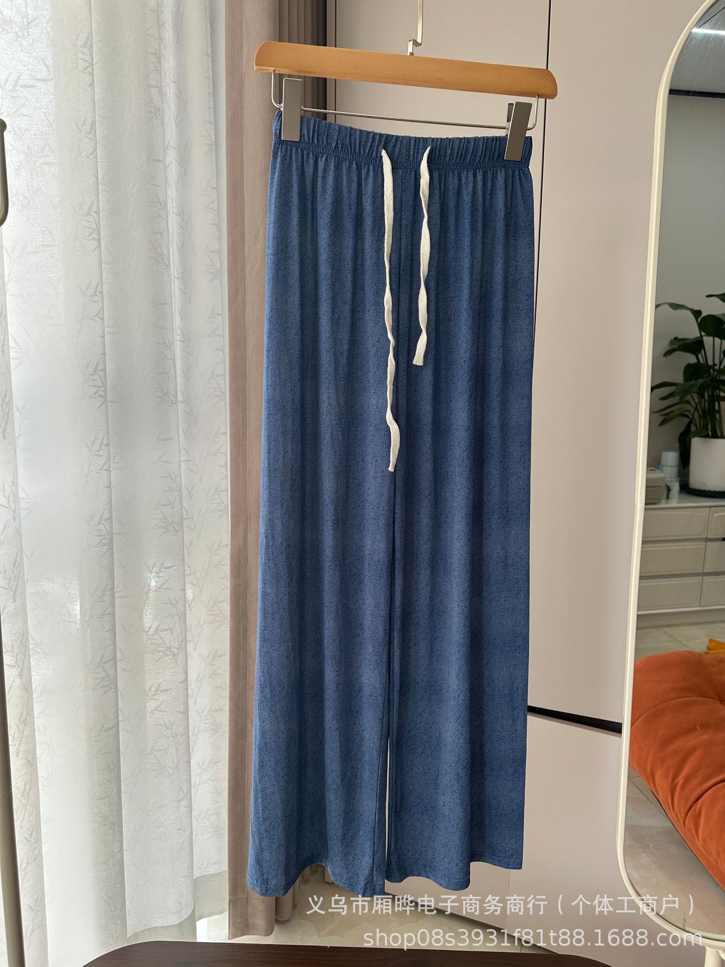 Pantalones anchos de mezclilla de imitación de seda de hielo para mujer, pantalones casuales de impresión fresca de verano 2025, pantalones frescos delgados de cintura alta drapeados image 12