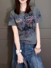 大码正肩印花短袖T恤女夏季2025新款胖mm显瘦宽松超好看上衣