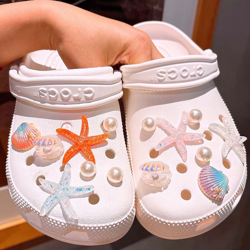 New Seaside Shells, Shiny Summer Dopamine Clogs, Cute Starfish Shell Cartoon Accessories New Seaside Shells, Shiny Summer Dopamine Clogs, Cute Starfish Shell Cartoon Accessories
