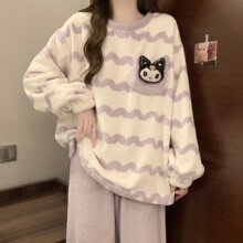 库洛米珊瑚绒睡衣女秋冬季加绒加厚款可爱网红风法兰绒家居服套装