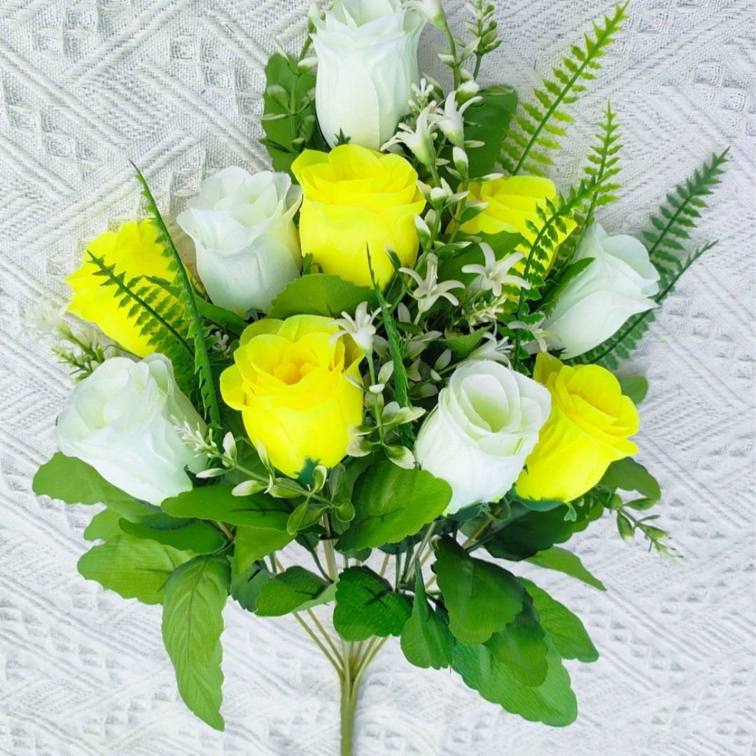  Flower 10-head two-color diamond rose fake flower single branch bedroom living room display decorative silk flower flower rose ins style