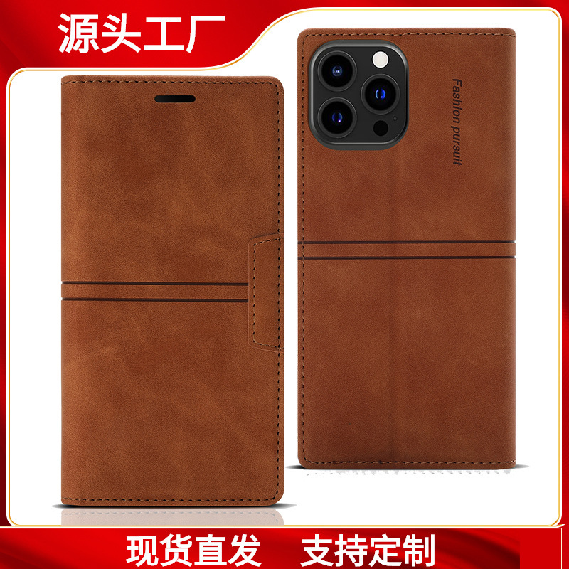 For Apple 16pro 15 14 Dream Magnetic Card Mobile Phone Leather Case Apple 12 Solid Color Flip Bracket Hand
