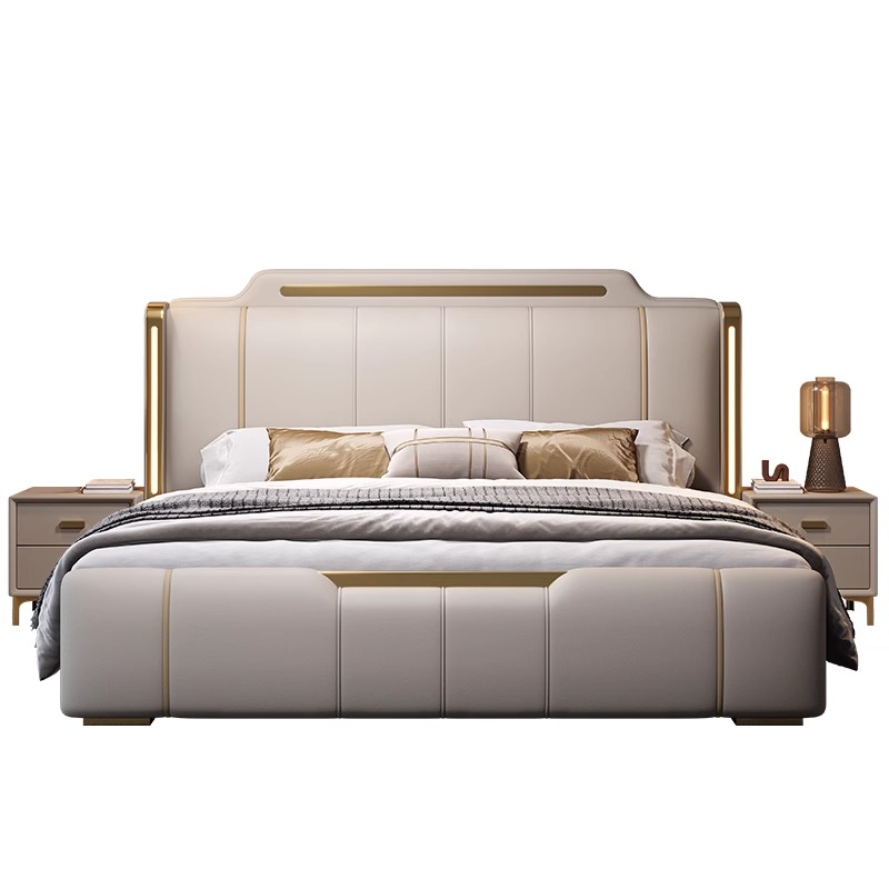 2025 New Italian Light Luxury Leather Bed 1.8m Simple Modern Master Bedroom High-end Atmospheric Double Bed Soft Bag Wedding Bed